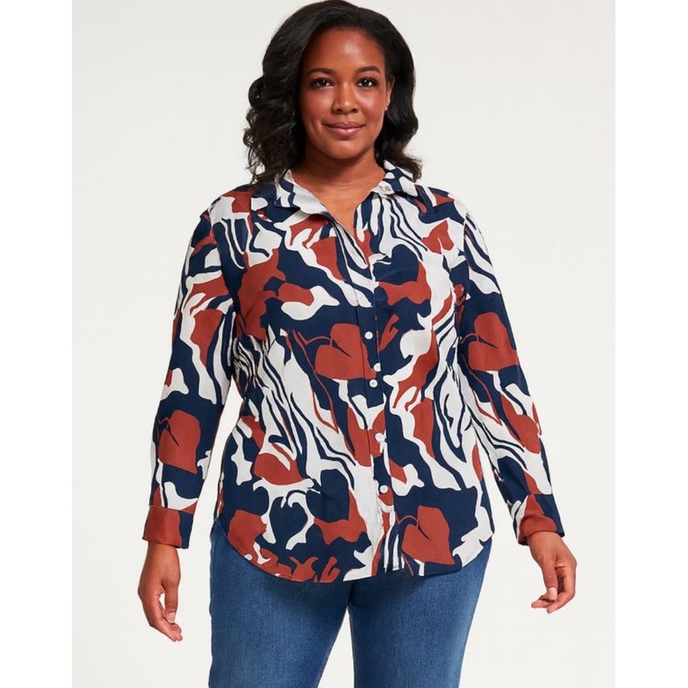 Chico's Abstract Print‎ Button Up Shirt Long Sleeve Size 14